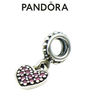 Vtg Pandora Heart Sterling S925 Silver Dangle Charm With Pink Pave Zirconia